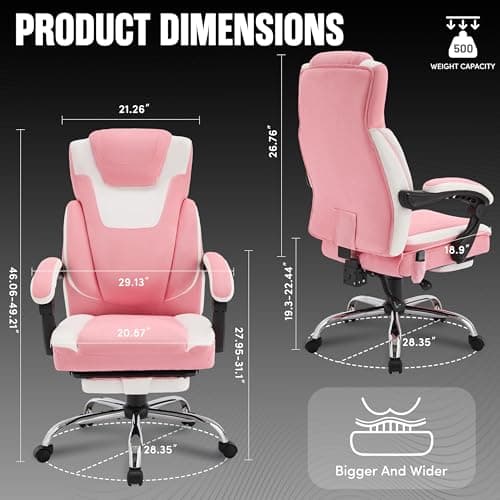 Massage Office Chair with Foot Rest,6-Point Vibration & Heat Executive Office Chairs,Ergonomic Computer Chair for Heavy People,Big and Tall Fabric Office Chair,Recliner with Padded Armrest,Pinkwhite