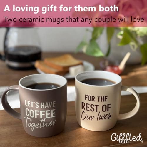 Engagement Wedding Gifts for Couple, Bride & Groom, Newlywed, Bridal Shower, His and Hers, Mr and Mrs, Christmas, Valentine's Triple Gifffted Lets Have Coffee Together Mug Set For Couples, 13oz Ceramic B0DP5GFK31