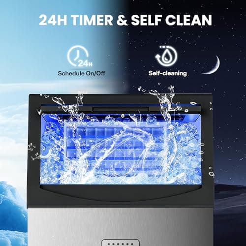 Manastin Commercial Ice Maker, 120lbs/24H Large Ice Machine, 33lbs Storage Capacity, 50 Ice Cubes/15 Mins, Under Counter Ice Maker with Water Filter, Self-Cleaning, Timer, for Home & Bar