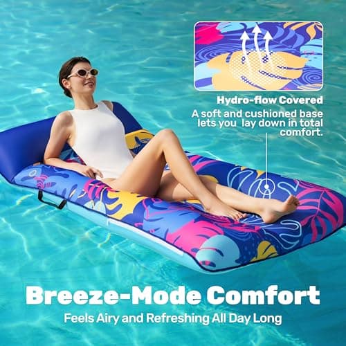 SLOOSH Inflatable Pool Floats Raft - XL Fabric Covered Pool Mat Lounger Floaties for Adults, Ultra Comfort Inflatable Water Float with Headrest for Beach Lake Swimming Pool Floating 68"X34" (Blue)