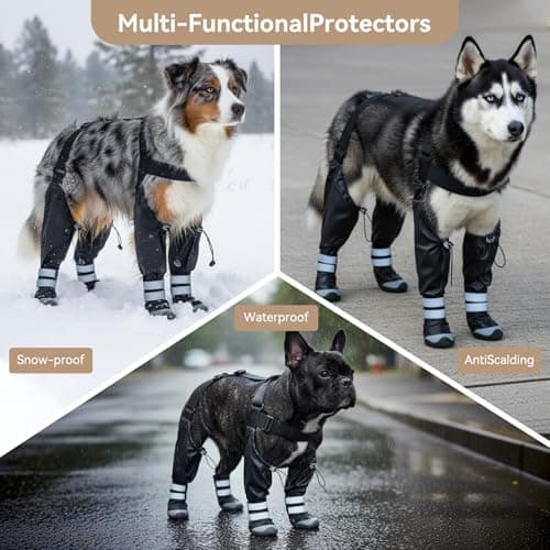 YAQUHO Upgraded Dog Suspender Boots, Suspender Boots for Large Dogs, Waterproof Dog Rain Boot, Anti-Slip Winter Snow Dog Shoes Leggings, Adjustable Paws Protector for Outdoor Dogs Walking Hiking (L)