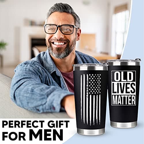 30th, 40th, 50th and 60th Birthday Gifts for Men, Dad from Son, Daughter, Wife - Gag Gifts For Men, Grandpa - Cool Old Man Gift, Old Lives Matter Tumbler 20oz - Funny Christmas Gifts