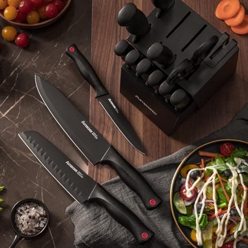 Stainless Steel Kitchen Utensils Set Dishwasher Safe Astercook Knife Set for Kitchen with Block and Sharpener 15pcs German B0C1YBPJ43