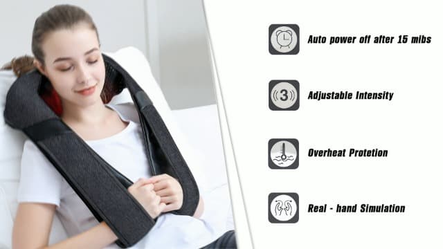 Ergonomic 3D kneading nodes, corded design, auto shutoff, Christmas ideal gifts for relaxing use at home, office, or travel Mirakel Heat Neck Massager for Pain Relief Deep Tissue - Gift for Women Men B07WJSY2G8