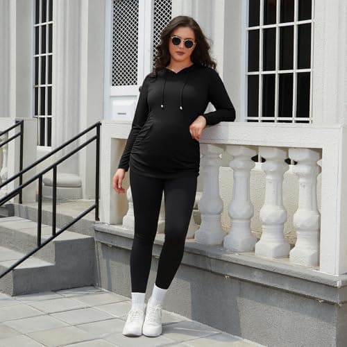 GINKANA Maternity Hoodie Long Sleeves Shirts Casual Maternity Top Pregnancy Sweatshirt Casual Clothes