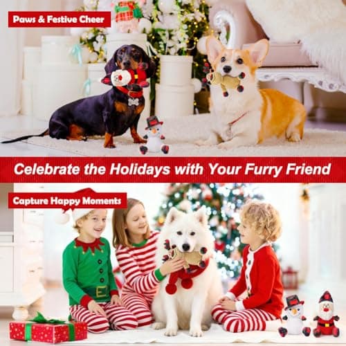 SZEE Dog Christmas Toys for Medium & Big Pets [3 Pack], Premium Dog Gifts, Christmas Doggy Plush Squeaky Chew Toys - Santa, Reindeer, Snowman B0DCMH5GY4