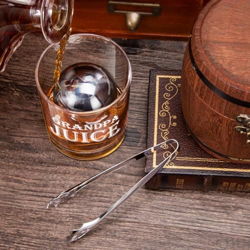 LIGHTEN LIFE Grandpa Juice Whiskey Glass Set 12 oz, Rocks Glasses Father's Day Ideas in Barrel Box, Unique Bourbon Glass Gifts for Men, Best Grandpas, Grandfather, Birthday, Christmas B0GWR6K4YN
