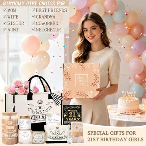 Jumway 21st Birthday Gifts for Women, Happy 21 Year Old Birthday Gifts for Women, Glass Cup & Canvas Tote 2005 Decorations & Ideas for Sister Daughter Girlfriend Her Friends B0GZ3YB5T7