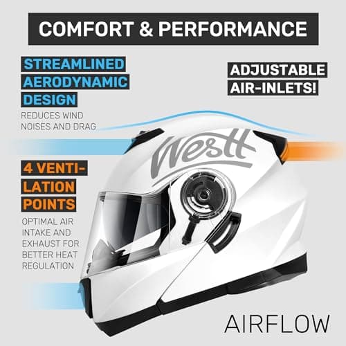 Westt Modular Motorcycle Helmet - DOT Approved - Full Face Flip Up, Internal Sun Visor for Men Women (Street Bike, ATV, Snowmobile)