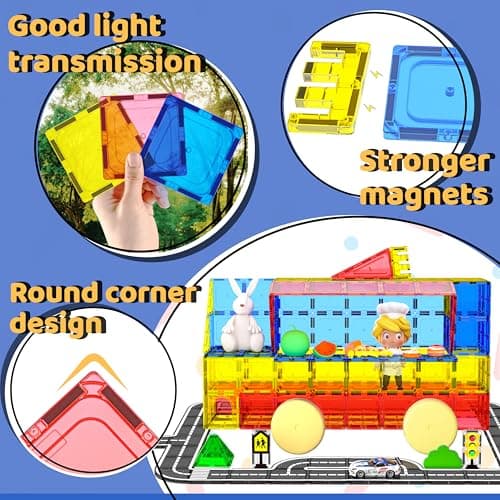 Magnetic Tiles - Road Set, Magnetic Building Blocks, Preschool Montessori Toys Gift for 3+ Year Old Boys and Girls, Sensory Christmas Toys for Kids Aged 3-5 and 4-8, Ideas for Toddler with Autism