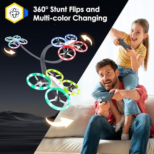 Drones for Kids, RC Drone with Cool Led Lights Mini Remote Control Beginner Drone Indoor Outdoor RC Quadcopter with 3D Flip and 2 Rechargeable Battery Flying Toys Gift for Boys Girls, White