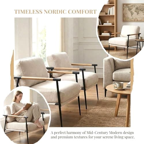 LukeAlon Mid Century Chenille Accent Chairs Set of 2, Ultra Soft Living Room Chairs with Metal Legs Modern Armchair Lounge Chairs Upholstered Comfy Leisure Chair for Bedroom Reception Area, Beige