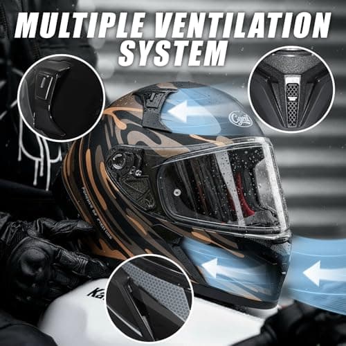 CYRIL Full Face Motorcycle Helmet DOT Approved for Adults Men Women, Motorbike Street Bike Racing Helmet with Tinted & Extra Clear Tool-Free Swappable Visors, Includes Storage Bag