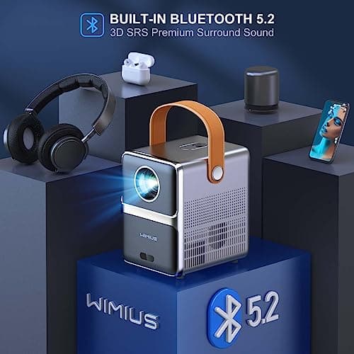 [Electric Focus] Mini Projector with 5GWiFi and Bluetooth, WIMIUS 1080P Outdoor Projector, Portable Movie Projector, 300" Screen, Compatible with iOS/Android/TV Stick/HDMI/PS5 M
