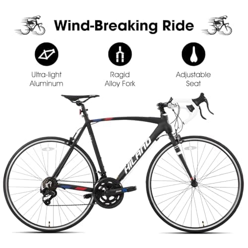 HILAND 700C Road Bike, 14 Speeds Sport Bike, Light Weight Aluminum Frame, Racing Bike for Men Women Adult Bicycle