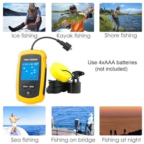 Venterior Portable Wired Fish Finder Ice Kayak Fishing Gear Water Depth Finder Handheld Fishfinder LCD Display Sonar Transducer