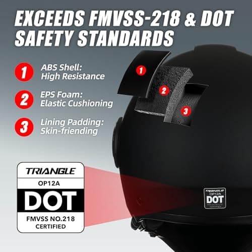 TRIANGLE Convertible Full Face Motorcycle Helmet DOT Approved for Men Women, Multi-Configuration 3/4 Open Face Street Bike Helmet with Internal Tinted Sunshield, Includes Storage Bag