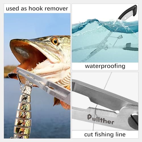 Pullther fishing Stainless Steel Fishing Pliers,Needle Nose Pliers Fishing,Fishing Pliers Hook Remover,Fishing Pliers Kit with Lanyard,Braid Cutter Rustproof Fishing Multitool for Saltwater Freshwater