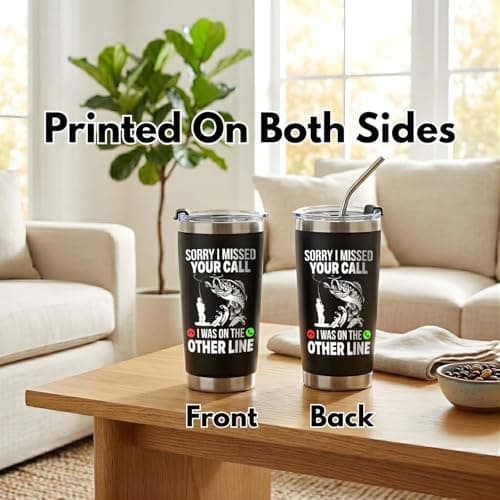 Funny Fish Gifts for Men - Sorry I Missed Your Call I Was On The Other Line Fish Tumbler - Fish Cup for Men - Fathers Day Christmas Birthday Fisherman Gifts - Fisherman Retirement Gift B0GQ3RCLNH