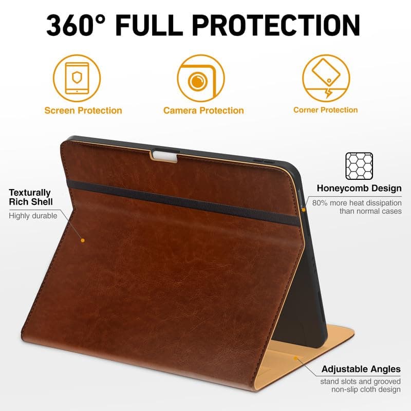 Leather Cases for IPad Pro 12.9 Case 6th/5th/4th/3rd Generation - Protective Multi-Angle Folio with Pencil Holder & Pocket - Auto Wake/Sleep, Premium PU Leather Cover - Brown