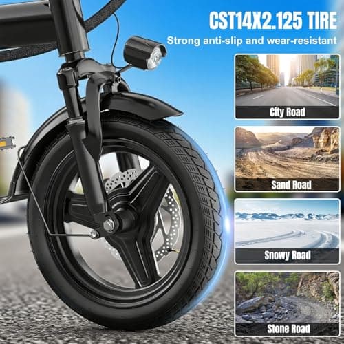 Electric Bike for Adults and Teens, 560W Motor 24MPH Compact Commuter Ebike, 32 Miles Range, 48V 10Ah Battery, 3 Shock Absorbers, 14" Mini Foldable Electric Bicycles with Basket, UL 2849 Certified