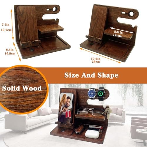 VEIYAILU Gifts for Men Boyfriend Him Brother Nightstand Organizer Gift for dad from Daughter Son Wood Phone Docking Station Anniversary Birthday Gifts (Walnut) B0GC5FQY5H