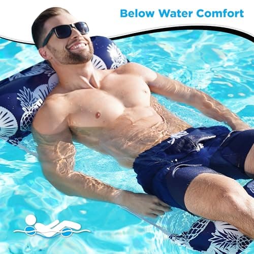 Waterlife 4-in-1 Pool Hammock 2-Pack, Inflatable Pool Chair Float, Water (Saddle, Lounge Chair, Drifter), Navy Blue and Green