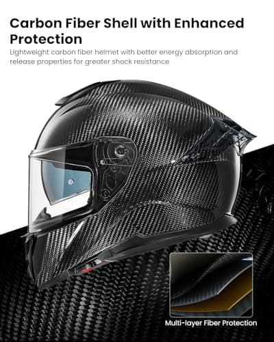 ILM Carbon Fiber Motorcycle Helmets Lightweight Full Face Dual Visor Helmet with Rear Wing Pinlock Compatible Motorbike Street Bike DOT ECE Men Women Model 861C (CarbonFiber3K, L)