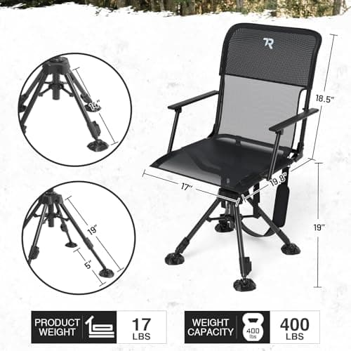 TR 360 Degree Swivel Hunting Blind Chair,400 lbs Capacity Silent,Height Adjustable Hunting Chair with Armrests,Portable Ground Hunting Seat for Deer Turkey