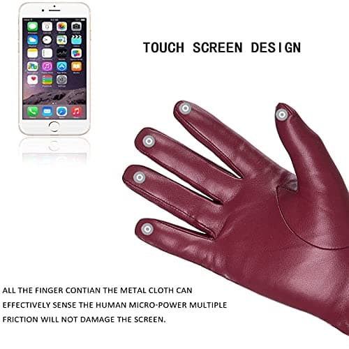 REDESS Winter Leather Gloves for Women, Wool Fleece Lined Warm Gloves, Touchscreen Texting Thick Thermal Snow Driving Gloves