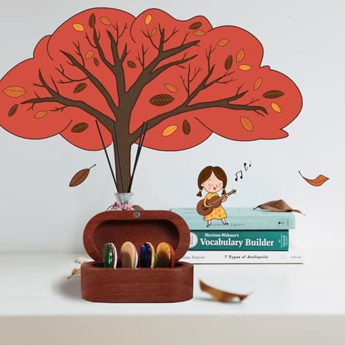 Walnut Guitar Plectrum Holder Set with 2 Color Wood Plectrums and 8 Celluloid Plectrums (4 Thicknesses),Mini Jewelry Box,Brown Wooden Trinkets,Box Size 3.35 * 1.77 * 1.57 inch (Wood color)