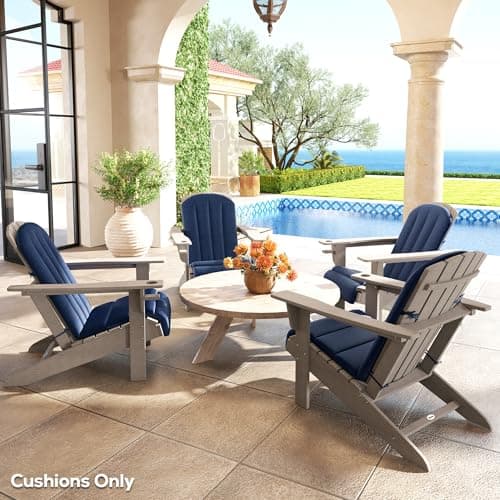 Outsunny Adirondack Chair Cushion Set of 4, Outdoor Chair Cushions with Ties, 25D High-Density Foam, High Back Patio Chair Cushions, Fade Resistant for Patio Furniture, 49" x 20" x 2", Navy Blue