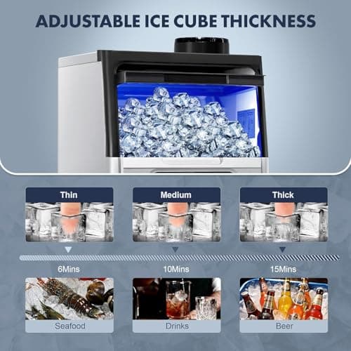 100LBS/24H Commercial Ice Maker Machine, Dual Water Inlet Under Counter or Freestanding Ice Machine, 36 Cubes/Cycle with 22LBS Storage for Home, Bar, Restaurant, Coffee Shop