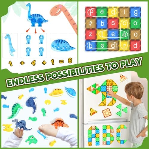 Coodoo Dinosaur Toys Magnetic Tiles 3D Movable Dinos for Kids 3-5 5-7 Toddler Outdoor Sensory Toys, STEM Educational Magnetic Blocks for 3+ Years Old Boys Girls Kids Toy