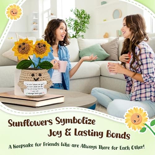 Friendship Gifts For Women, Friend Gift Ideas, Emotional Support, Sunflower Decor, Handmade Keepsake, Soft Yarn Texture OASSIE Best Friend Birthday Gifts for Women - Positive Crochet Sunflower B0FNVGXPQ1