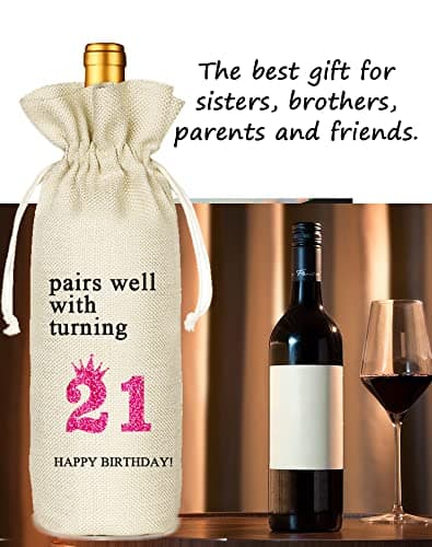 Socive 21st Birthday Wine Bag, Presents for 21st Birthday girl, 21 Years Old Gift Idea Wine Bag for Her Girl Friend, Sister Party Decorations B0B21FJ1NH