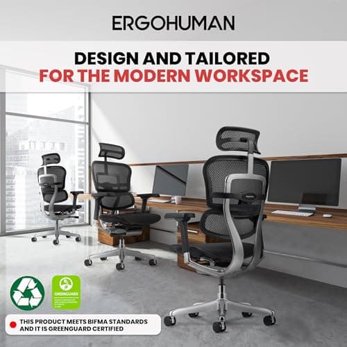 Ergohuman Eurotech ME7ERG GEN2 High Back Mesh Office Chair with Tilt Tension Control, Tilt Lock, Back Angle, Back Height, Synchro Tilt, Seat Height, Seat Depth, and Arm Height Adjustments, Black