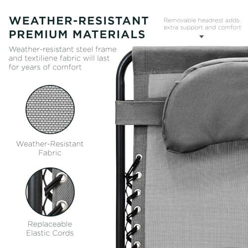 Best Choice Products Oversized Zero Gravity Chair, Folding Outdoor Patio Lounge Recliner w/Cup Holder Accessory Tray, Pillow - Gray