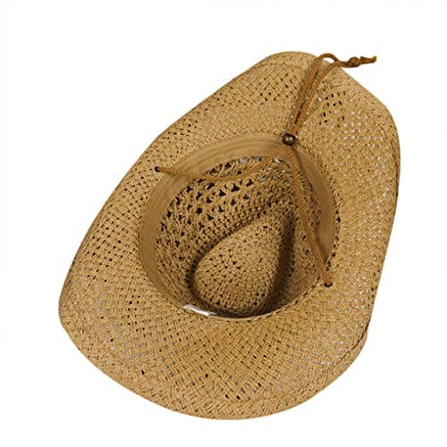 FakeFace Men's Floppy Packable Straw Hat Beach Cap Newsboy Fedora Sun Hat, Big Brim, Adjustable Chin Strap