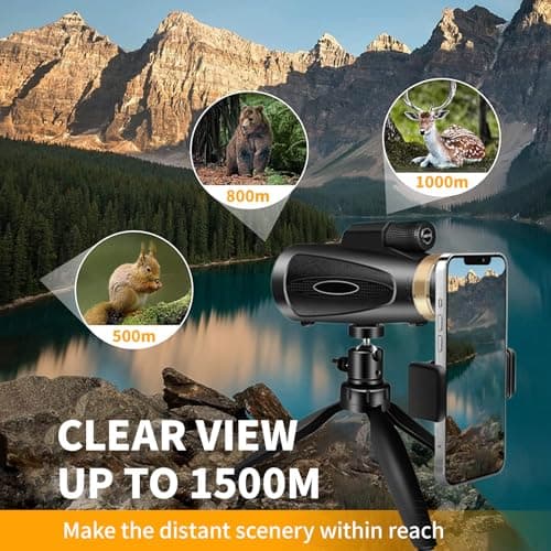Monocular Telescope 80x100 HD Monoculars for Adults with Tripod & Phone Adapter, Monoculars for Bird Watching Stargazing Camping Hiking Hunting Wildlife Travel-Black