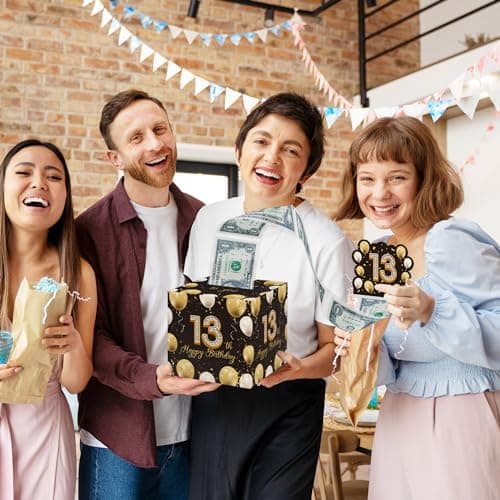 Creative Cash Present with Pulling Design, Includes 35PCS Clear Money Bags for Cash Gifts (Unisex Boys Girls) Azbuk 13th Birthday Money Pull-Out Surprise Box Gift for Teens B0CND59NQR