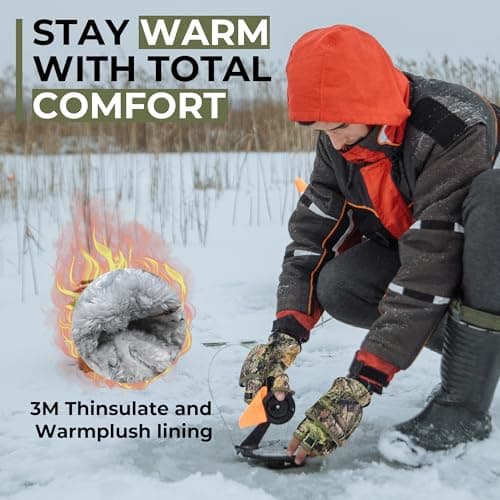 HANDLANDY Cold Winter Weather Fishing Gloves for Men and Women,Fingerless Gloves Convertible Flip Top Mittens