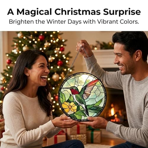 Christmas Stocking Stuffers Birthday Mothers Day Acrylic Decor Gift for Bird Lover Woman Mom Grandma Nana Wife Mother In Law Hummingbird Flower Suncatcher Sun Catchers Indoor Window Gifts for Mom 6.3" B0GQHGDH35