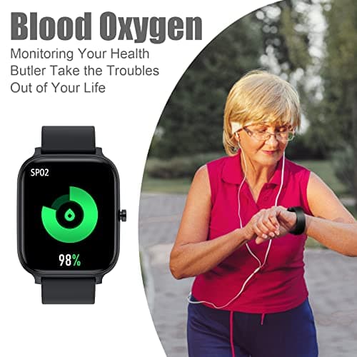 Smart Watch for Men Women Compatible with iPhone Samsung Android Phone 1.83 inch Full Touch Screen IP68 Waterproof Bluetooh Fitness Tracker Heart Rate/Sleep Monitor, Black