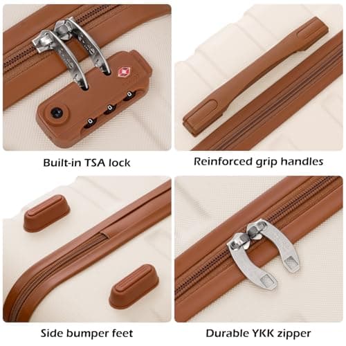 Coolife Luggage 3 Piece Set Suitcase Spinner Hardshell Lightweight TSA Lock (apricot white,20/24/28)