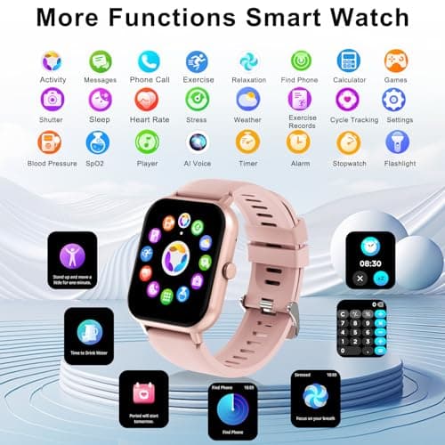 Smart Watch for Men Women Compatible with IOS Android Phone, 1.83" Full Touchscreen IP68 Waterproof Smart Watches,Fitness Tracker with Make/Recive Call 123+ Sport Modes Heart Rate/Sleep Monitor,Pink