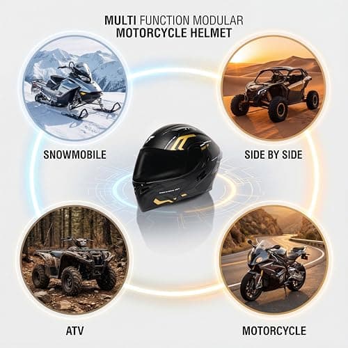Modular Flip-Up Motorcycle Helmet | DOT Approved Full Face Dual Visor Street Bike Helmet with Tinted Visor & Ski Mask for Men & Women | Matte Black