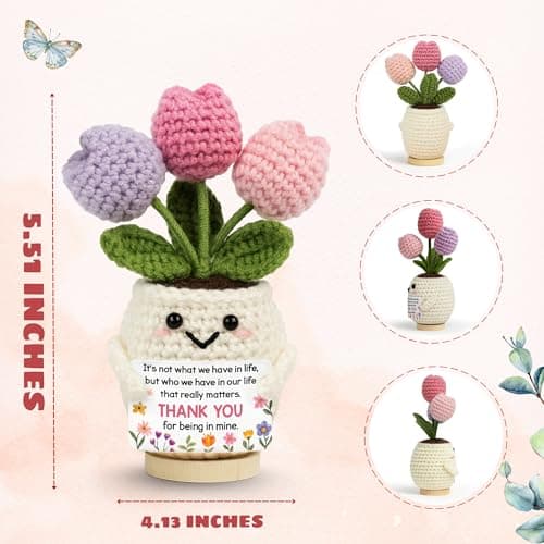 Gifts for Friends, Bestie, BFF, Bestfriend, Female, Girls - 5.51'' x 4.13'' Knitted Positive Tulip Friend Crochet Doll Best Friend Friendship Gifts for Women, Christmas Birthday Gifts for Bestie B0GCZ9SFXD