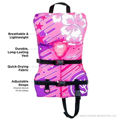 Aqua Oceans 7 Life Jacket for Kids - US Coast Guard Approved Life Vest for Infant, Child & Youth Boys and Girls, Open-Side PFD for Boating, Swimming & Water Sports
