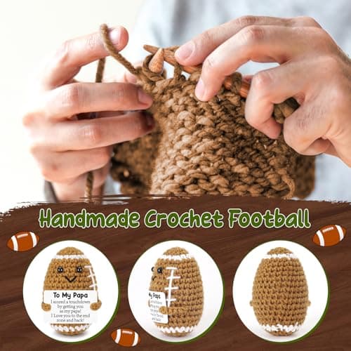 Positive Handmade Crochet Dad Gifts, Funny Small Gift for Dads, I Love You Papa Gift Idea, Unique Football Doll for Bonus Dad BiuNiuring Papa Fathers Christmas Birthday Gifts from Daughter Son Wife B0GDFSDRNZ